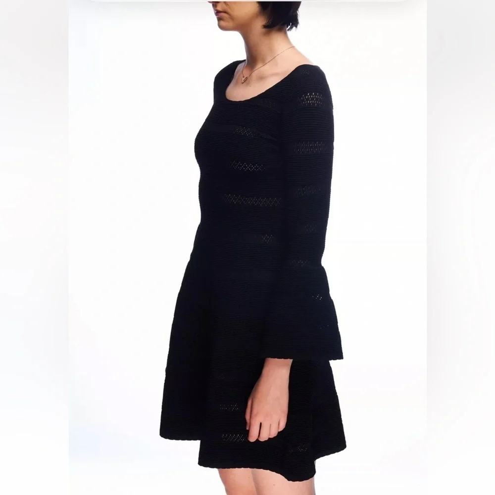Sandro Paris Carmen Women’s Black Knit Stretch Sweater Dress Fluted Cuffs Sz S - Picture 7 of 16